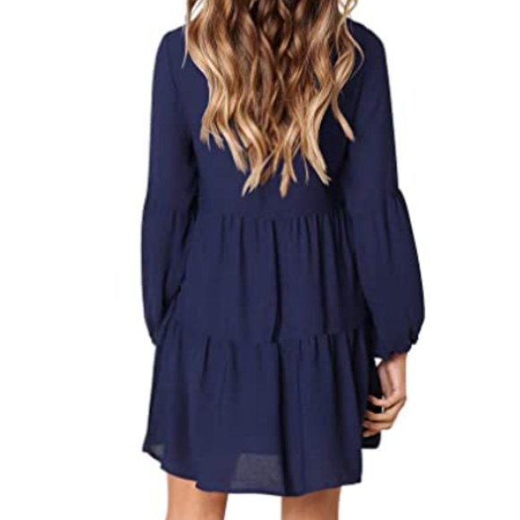V Neck Casual Loose Flowy Swing Shift Dresses - Picture 2 of 2